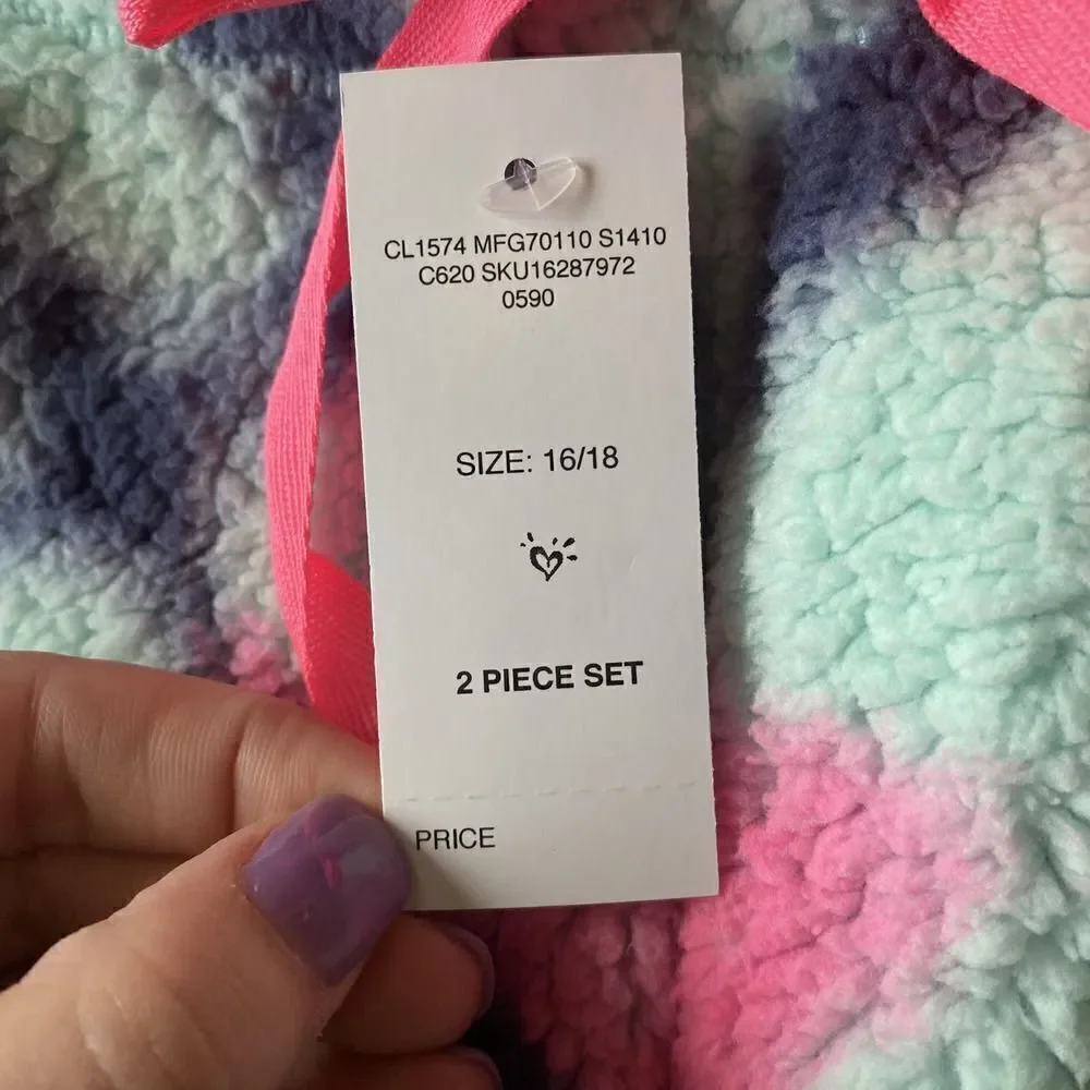 Justice Sherpa Tie Dye Pajama Set Blue Pink 16/18